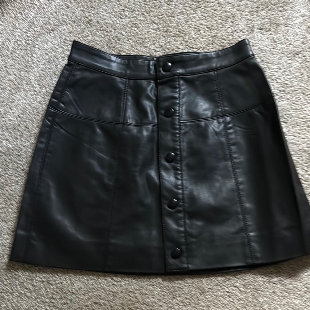 Free People Black Faux Leather Button-Front Mini Skirt